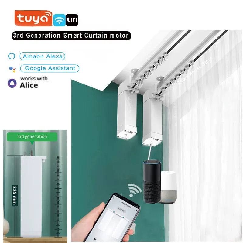 Smart curtain electric motor with aluminium track and remote control for automated window coverings