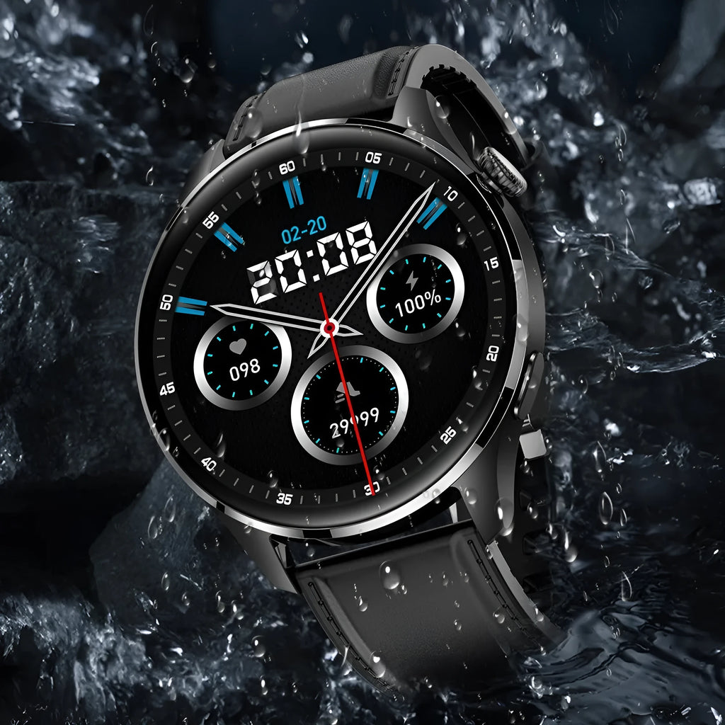 Smartwatch with round colour screen showing access control interface, on a black silicone strap.