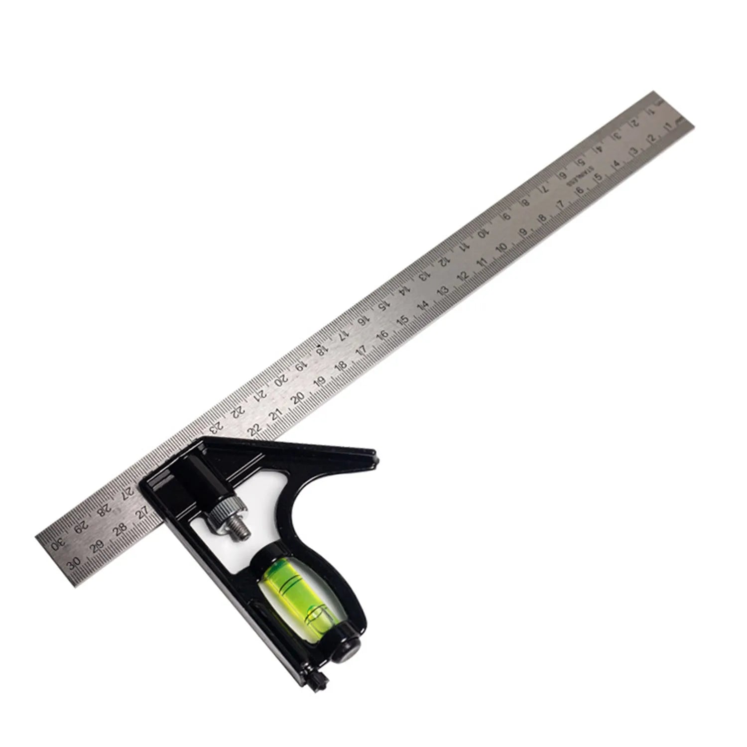 Thin red 7 inch metal combination angle ruler with dual measurement scales for civil surveying