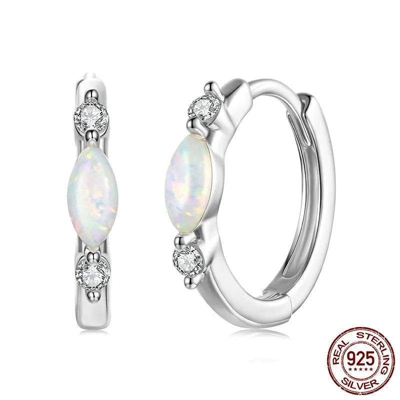 Moissanite simple opal ear ring clip in S925 sterling silver with gold finish, featuring moissanite and opal stones on a smooth clip-on setting