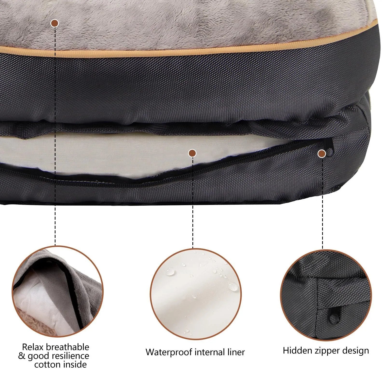Grey two-colour four-side sofa dog bed with soft cloth fabric in L and XL sizes