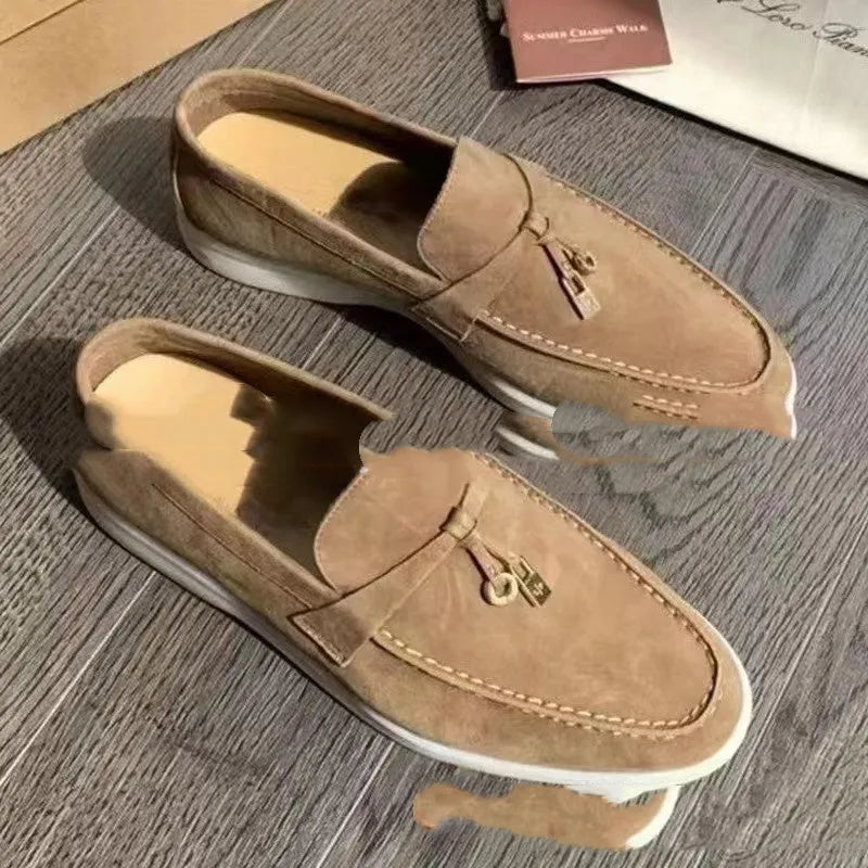 Gommino slip-on loafers with rubber sole and high-top design in neutral colours