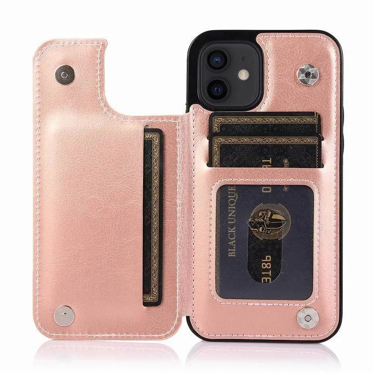 Crazy horse pattern leather double buckle bracket holster phone case for iPhone 13 in multiple colours
