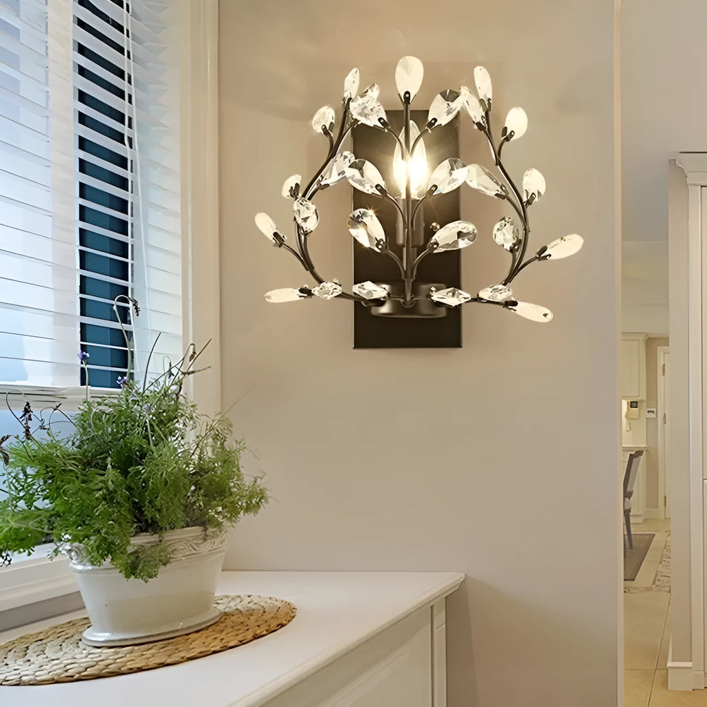 American style crystal wall lamp 33cm diameter 29cm height black finish for hallway