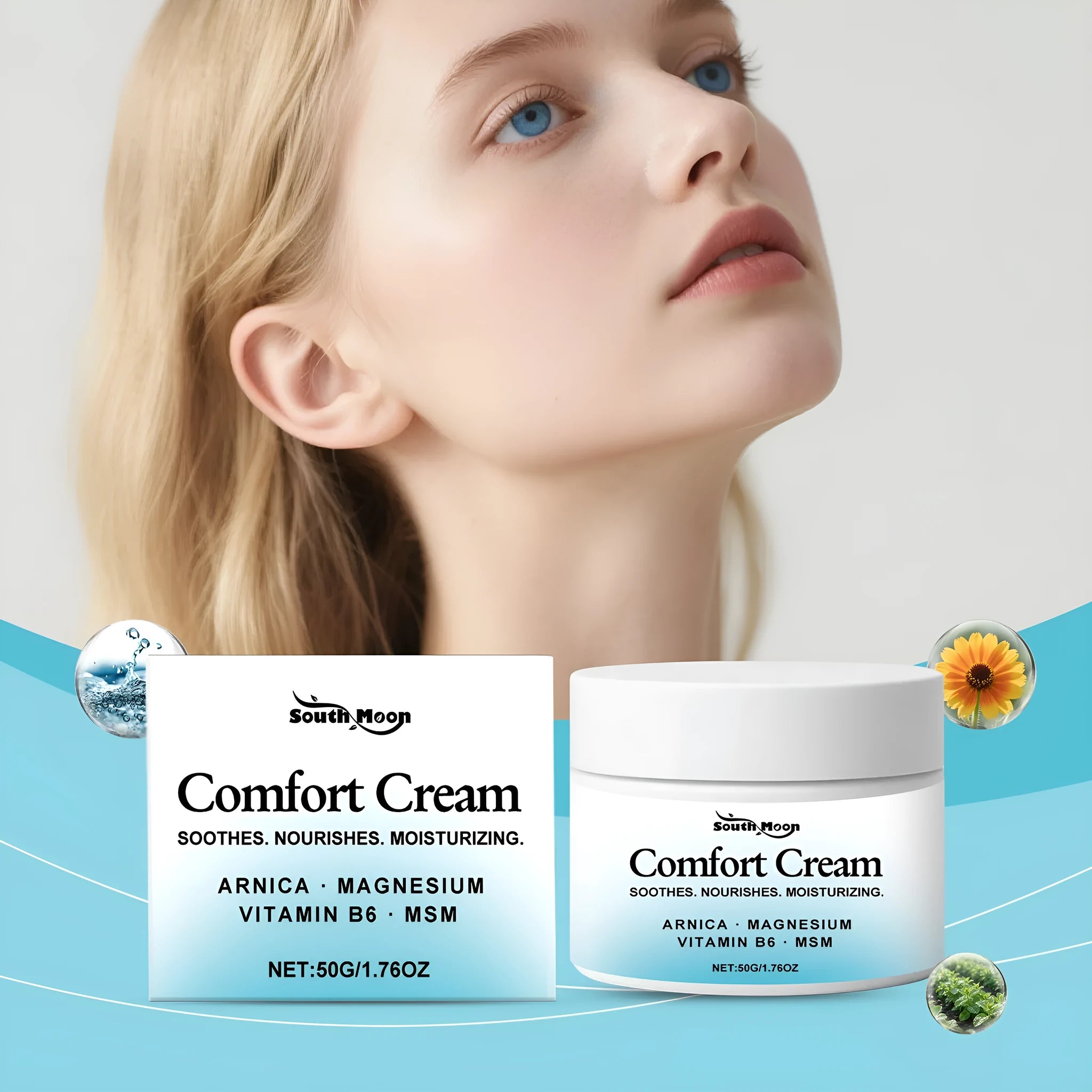 Square 5cm jar of 50g gentle hydrating body moisturising cream with Shanjinchehua