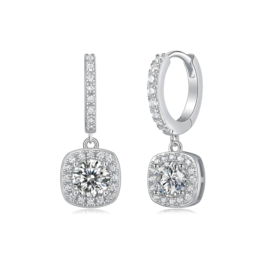 Pair of 0.5-carat total moissanite stud earrings in S925 silver with platinum plating, shown with gift box and GRA certificate