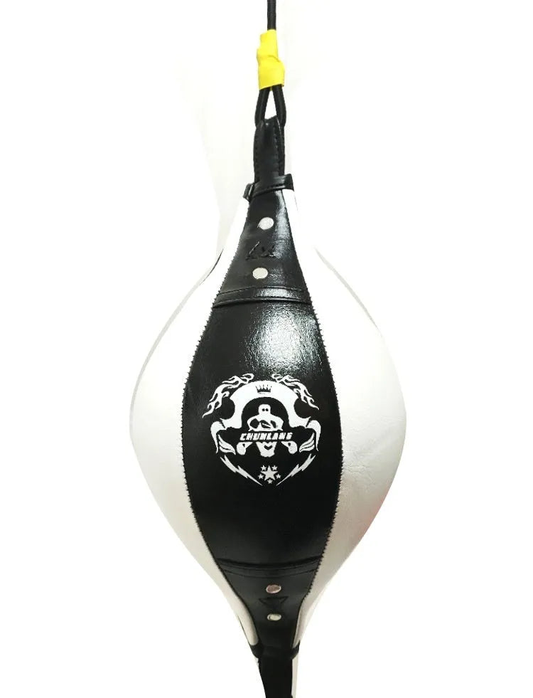 Black and red diamond pattern boxing speed ball with elastic cord hanging mount