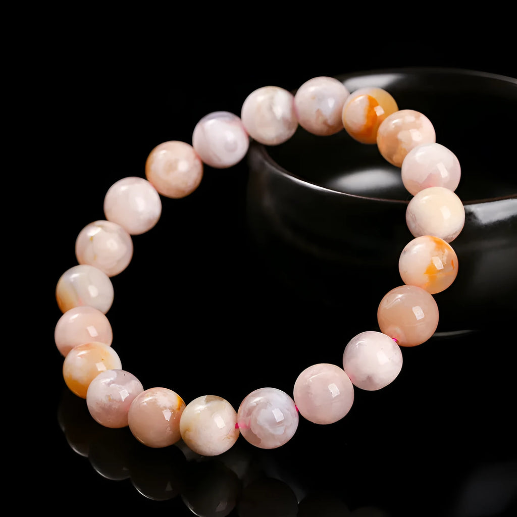 3A natural cherry agate bracelet with round geometric beads in sweet style for women