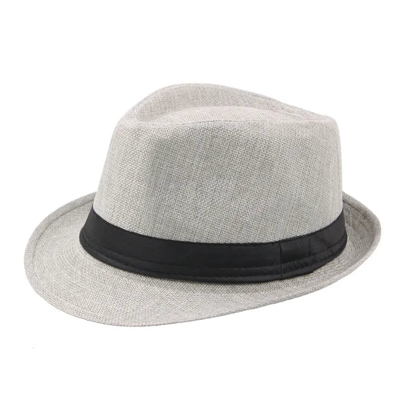 Fashion Personality Linen Top Hat for Men in beige, 58cm jazz hat with cotton-linen blend fabric