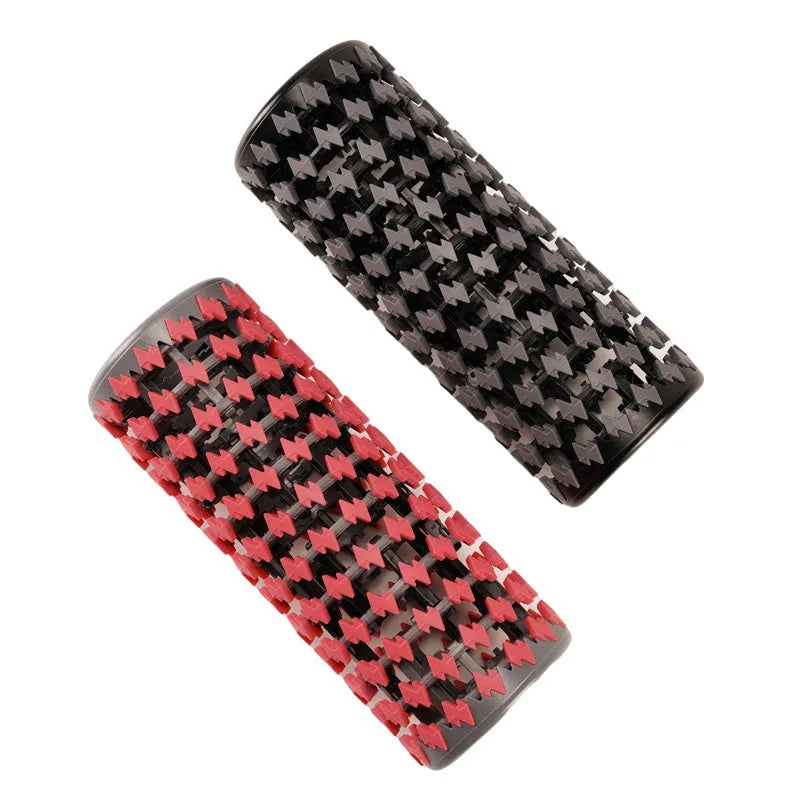Adjustable telescopic foam roller in red colour extended for use