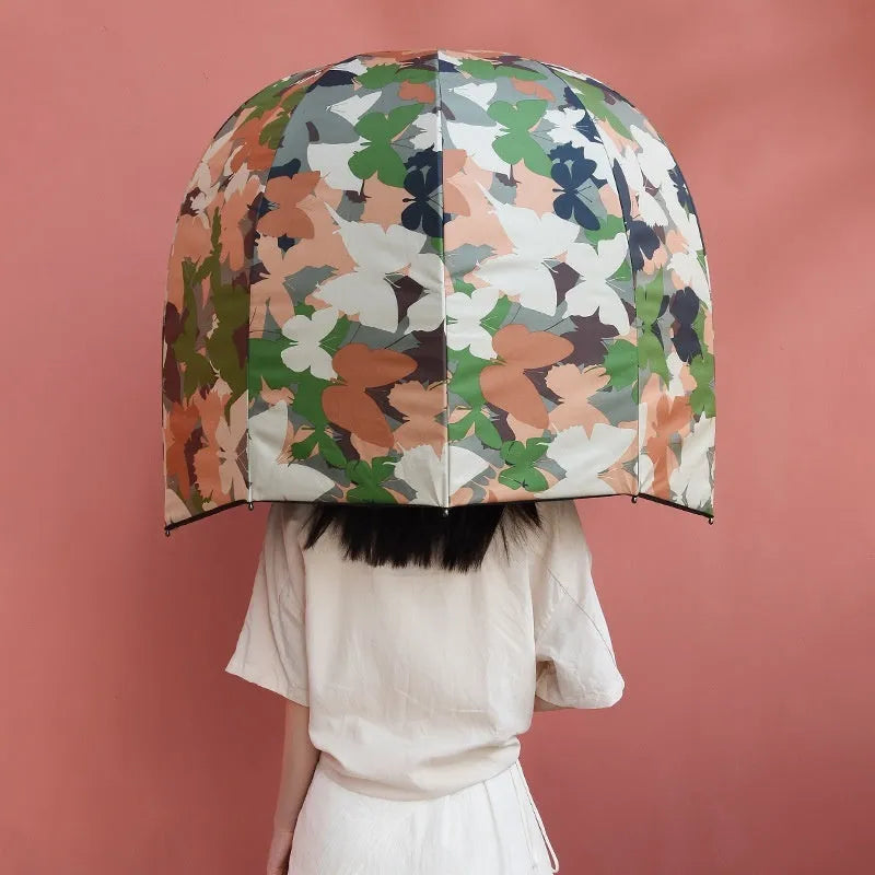 76cm diameter helmet umbrella with long handle in various colour options including vinyl-coated patterns