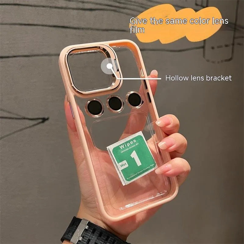 Metal hollow lens bracket phone case for iPhone 12 Pro Max in black hard shell