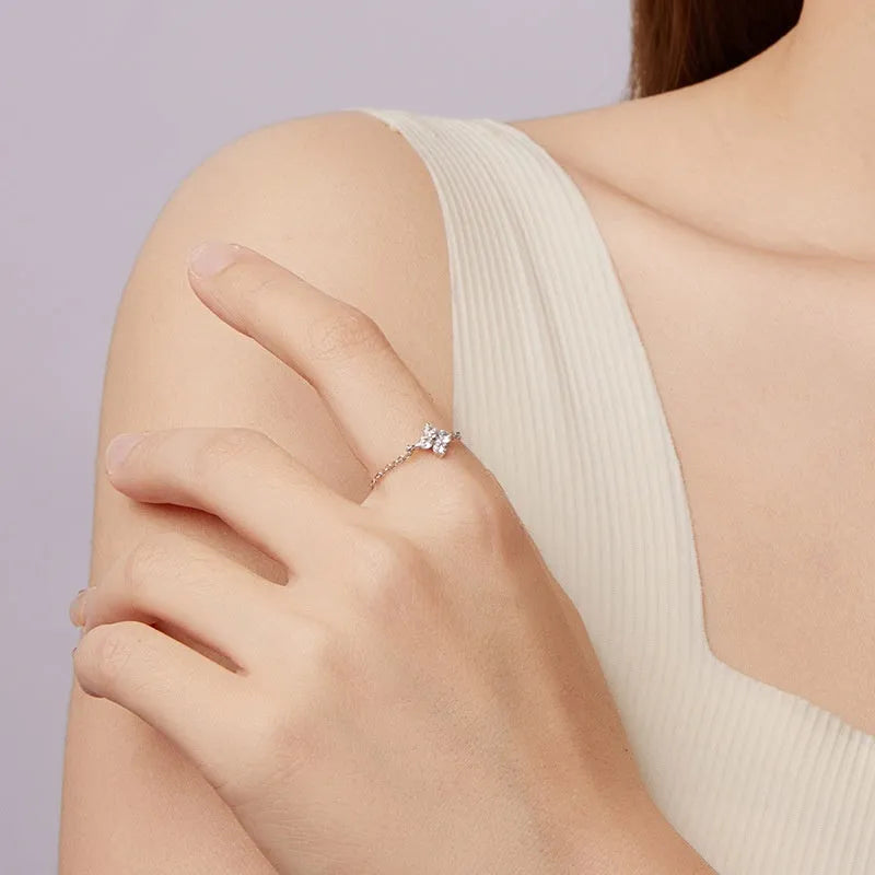 S925 sterling silver four-leaf clover chain ring with adjustable open band in BSR694-E colour