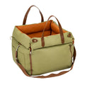 Portable cloth cat car kennel in brown colour, showing dimensions of 55 cm by 50 cm by 45 cm.