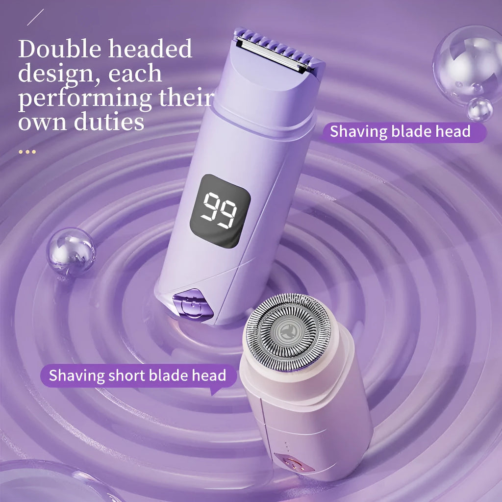 Digital display women's hair removal shaver in gradient purple colour with USB charging port