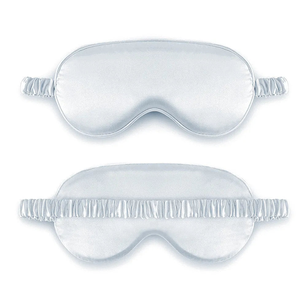 Double-sided silk-like eyeshade in rayon elastic satin shown in multiple colour options including black, beige, and wine red