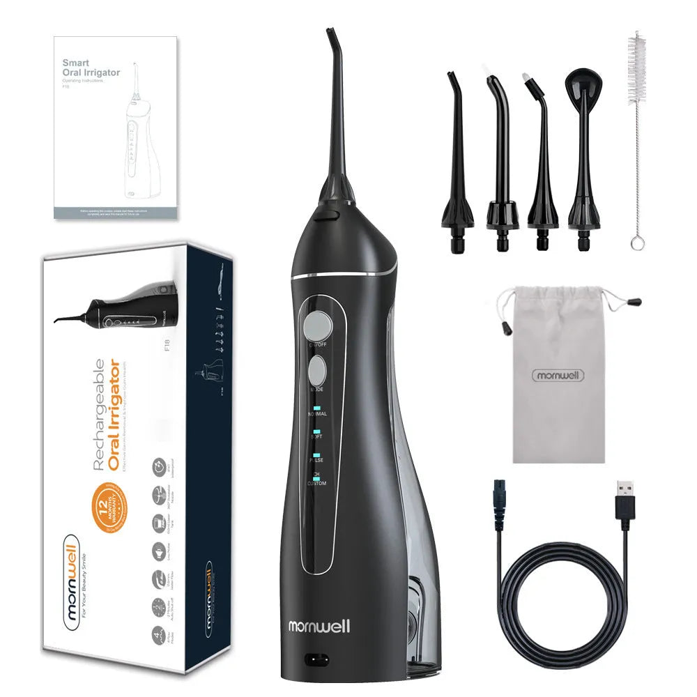 Black prooral portable oral irrigator electric water pick for adult home dental care with smart water toothpick function