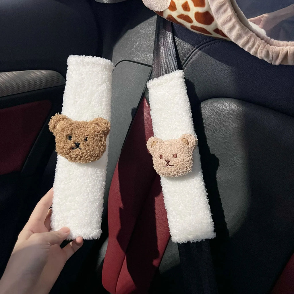 Cartoon bear shoulder sleeve baby car seat belt protective cover in plush material