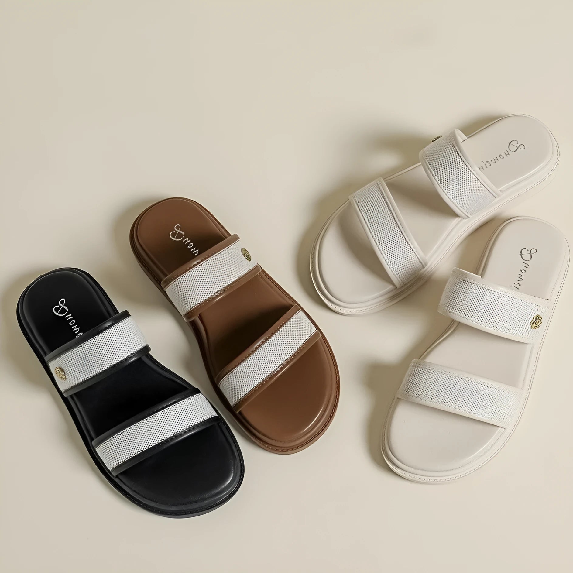 Brown retro-style women's flip-flops with a soft sole and artificial PU upper.