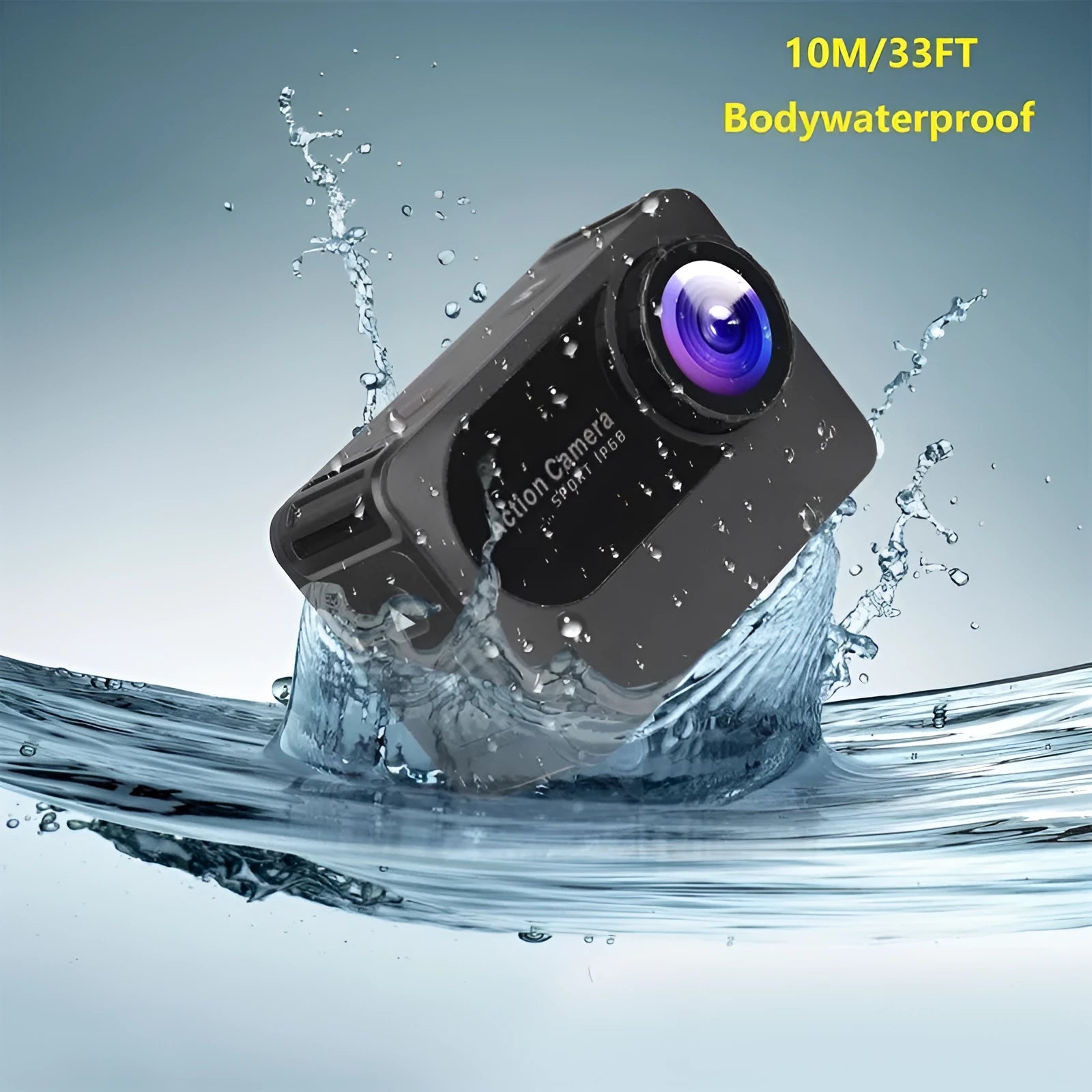 Black outdoor sports camera tachograph with touch screen showing 170° angle