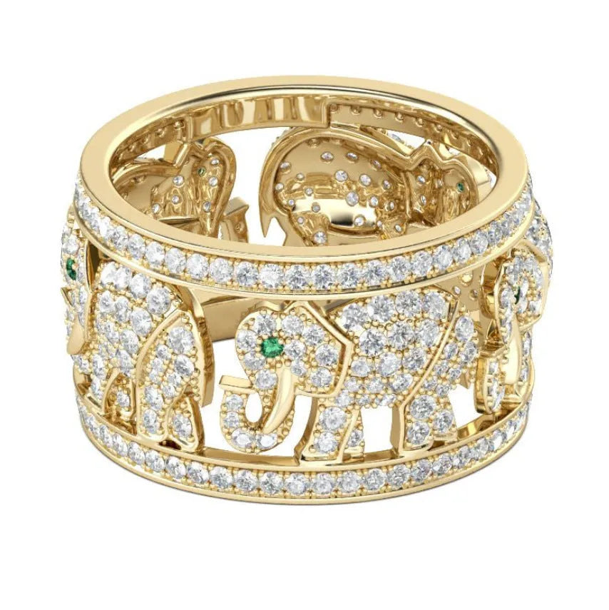 Diamond elephant motif fashion ring in electroplated alloy available sizes 6 to 10