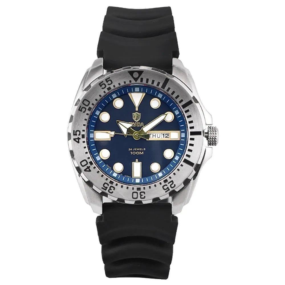 Men's waterproof watch with luminous dial and quartz movement on a steel or silicone strap.