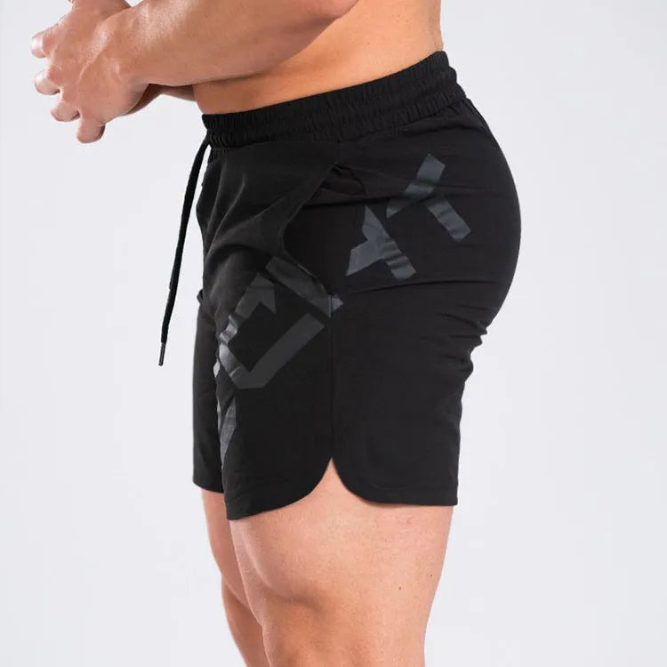 Men's knee-length training shorts with elastic waist in black, dark grey, navy blue or white