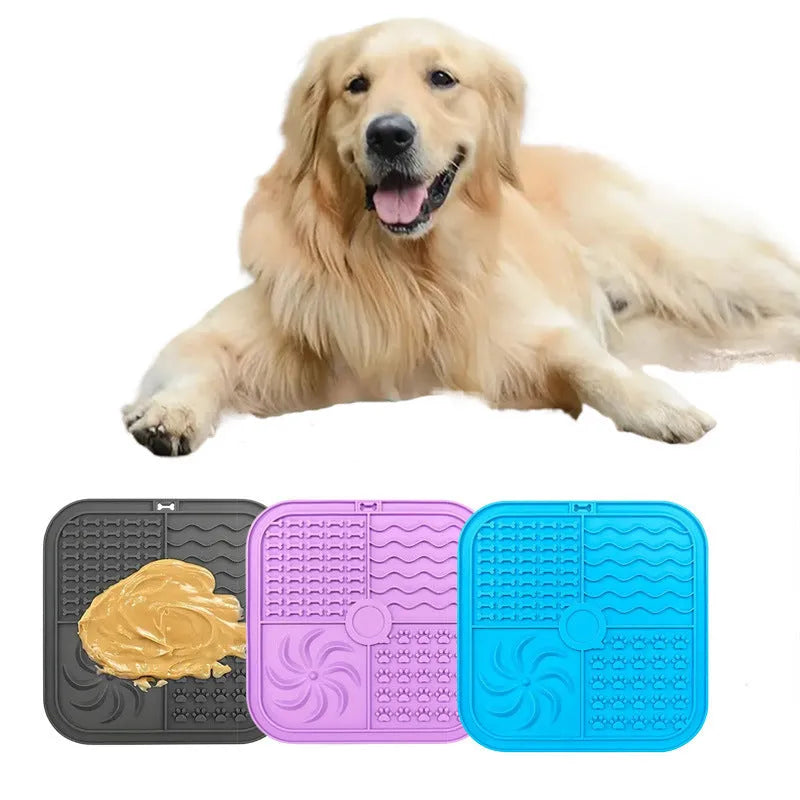 Bottom suction cup non-slip silicone pet slow food mat in gray, with suction cups visible underneath