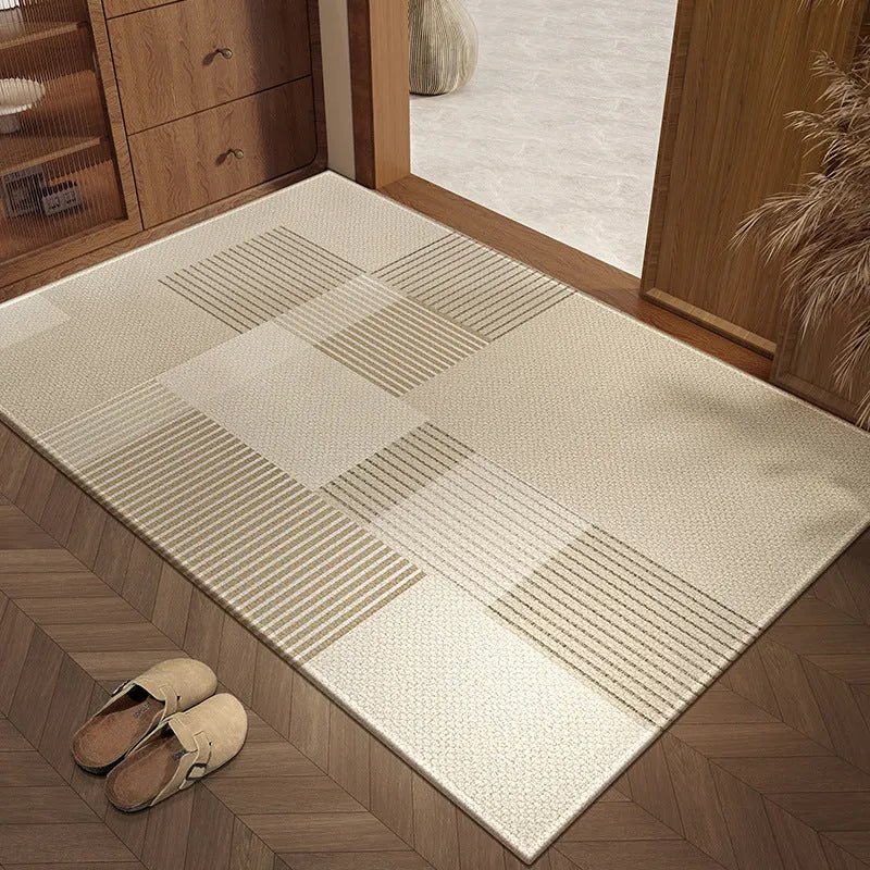 Beige linen home mat with plant and flower print, square shape, available in 40x60cm to 80x120cm