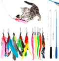 Three-section cat teasing fishing rod with assorted feather heads on plastic poles