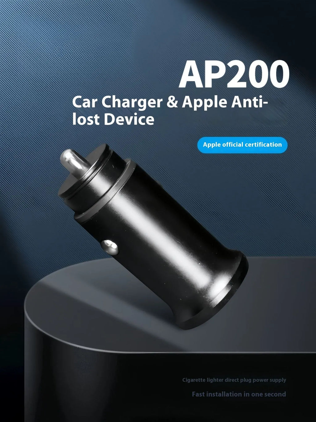 Black car GPS locator device plugged into a vehicle's 12V cigarette lighter socket.