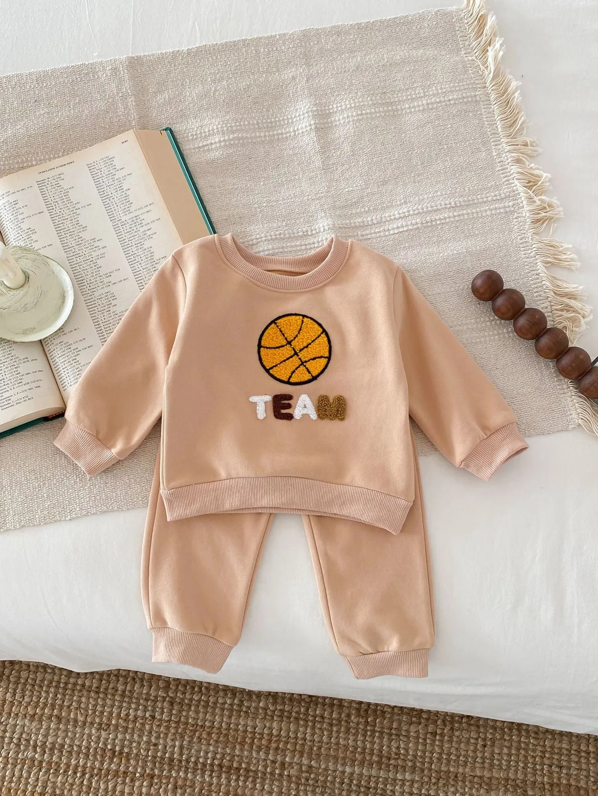 Ins Korean style baby suit two-piece set blouse and pants cotton pullover basketball design
