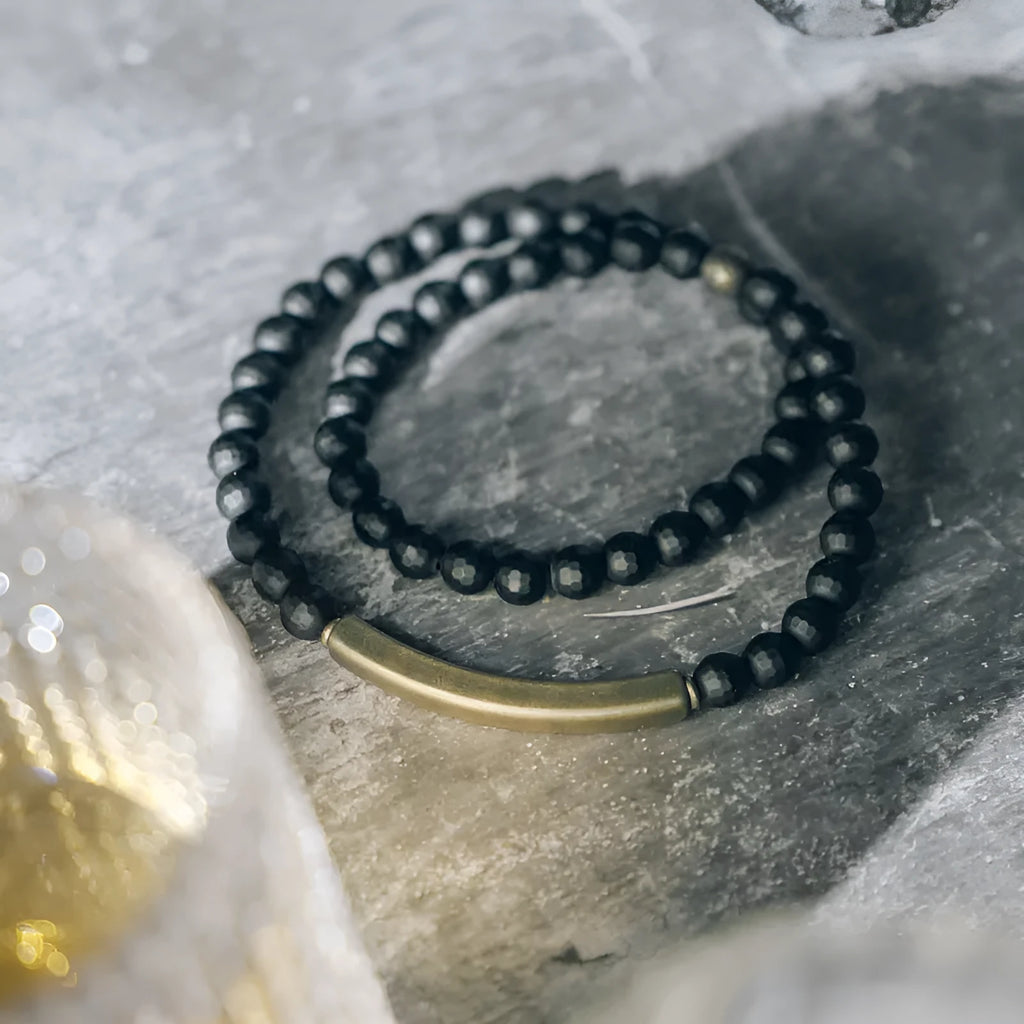 Frosted cut black agate bracelet for women, natural crystal semi-precious stone, 15cm to 18cm sizes