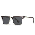 Men's square sunglasses with angular box frame in black silver and grey colour variant.