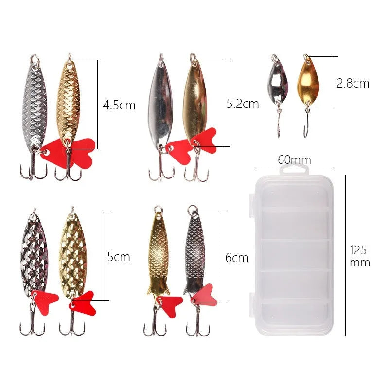 Pineapple-shaped iron fishing lure with multiple gold and silver metal sequins attached.