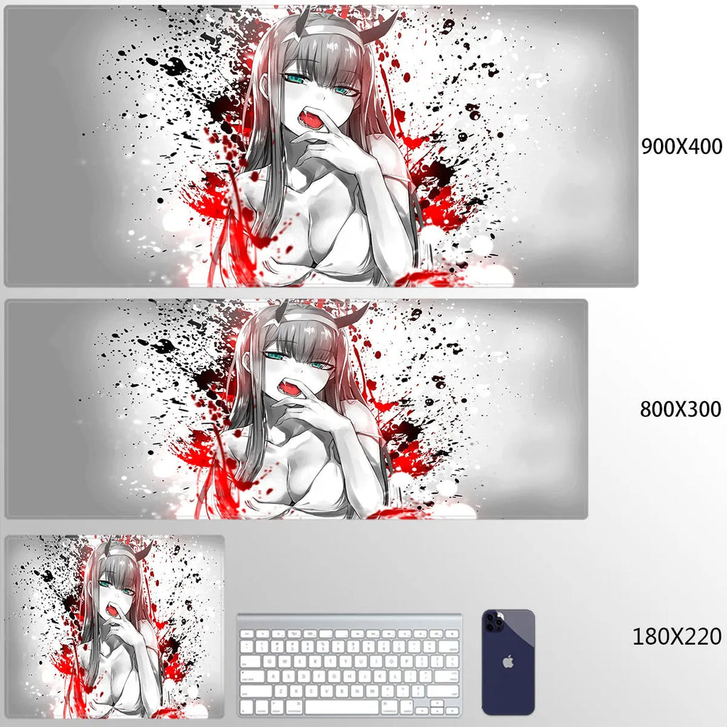 Cloth keyboard mat with Darling anime design in pink, multiple size options from 25x29cm to 40x90cm