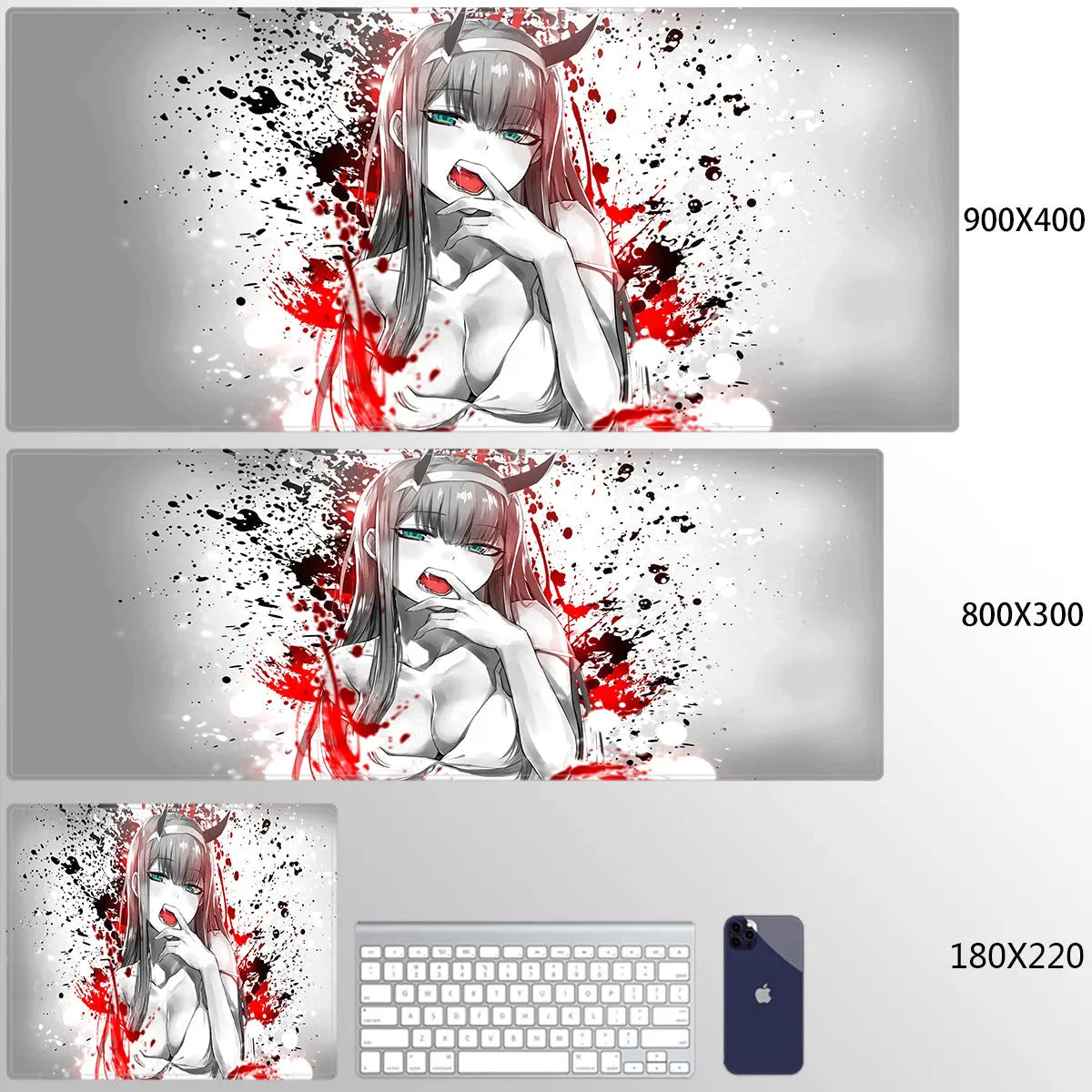 Cloth keyboard mat with Darling anime design in pink, multiple size options from 25x29cm to 40x90cm