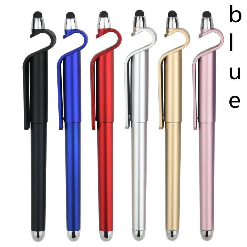 Multifunctional mobile phone holder pen with touch screen stylus and 0.5mm ballpoint tip.