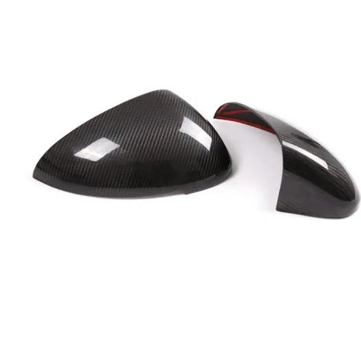 Black carbon fibre Porsche Macan mirror covers with woven texture for 2014-2022 models
