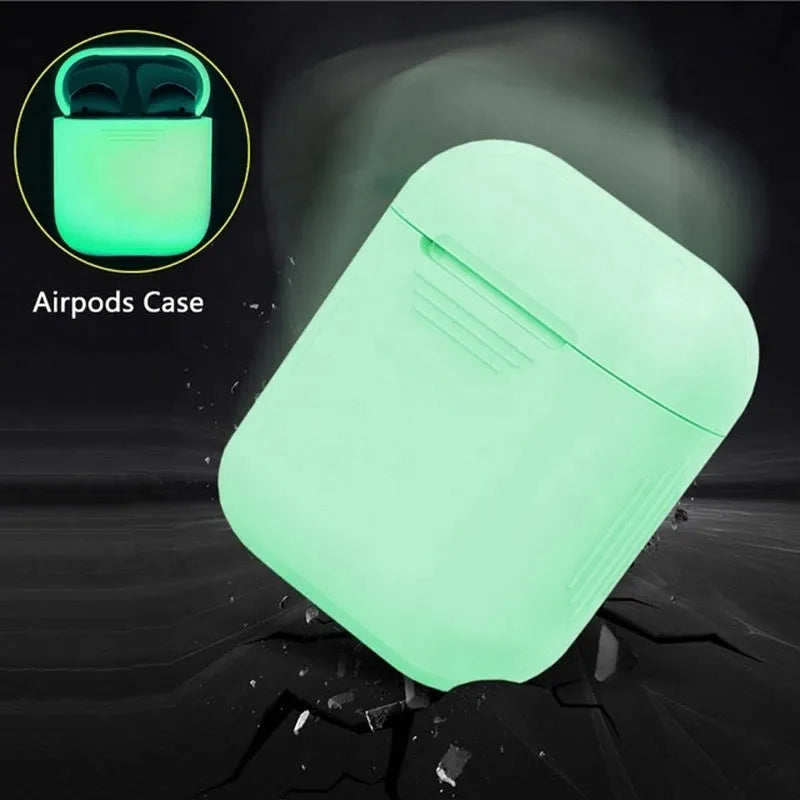 Glow-in-the-dark silicone flip-top protective case for Apple AirPods in a solid luminous colour.