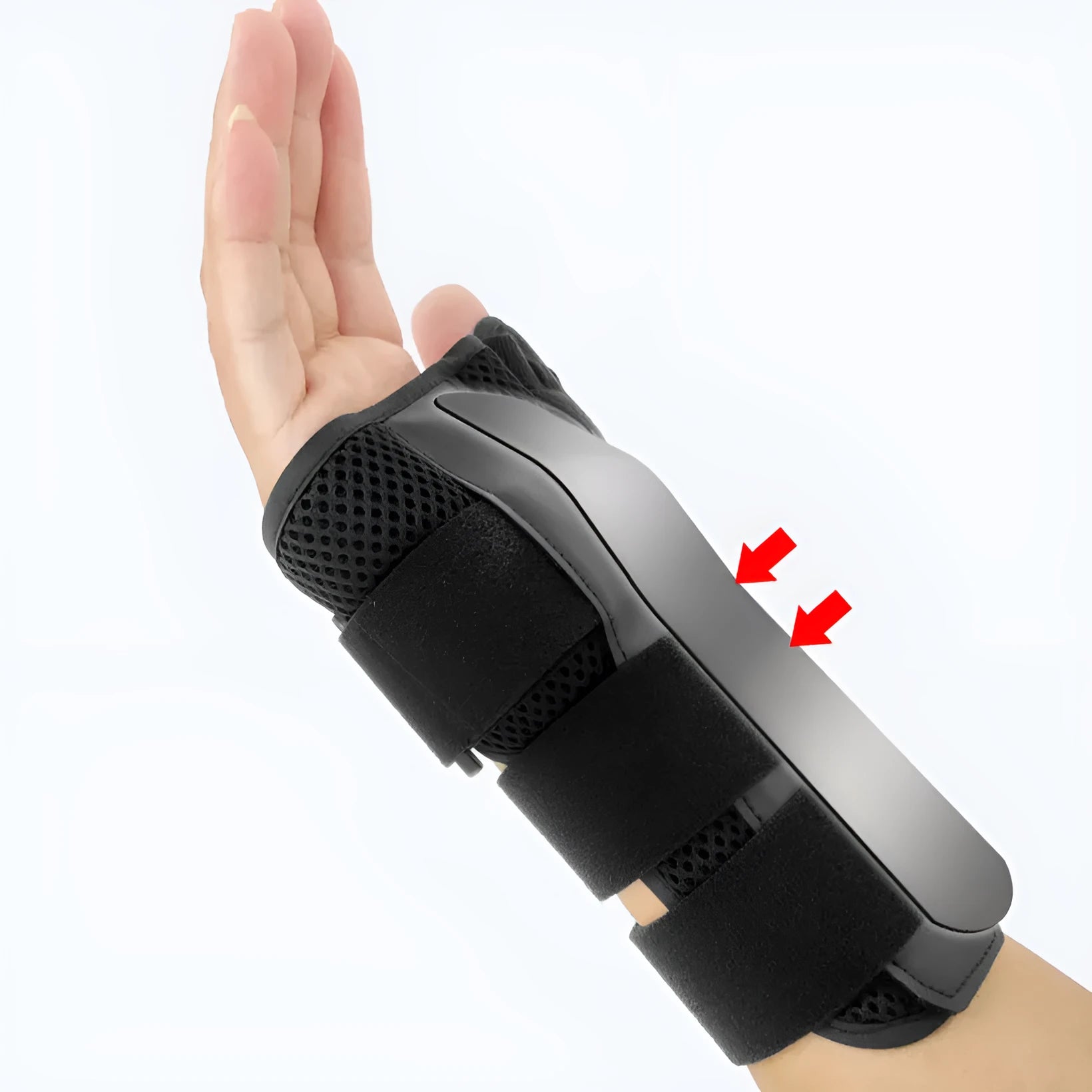 Carbon fibre sports wrist guard with adjustable thumb strap in black with grey edging