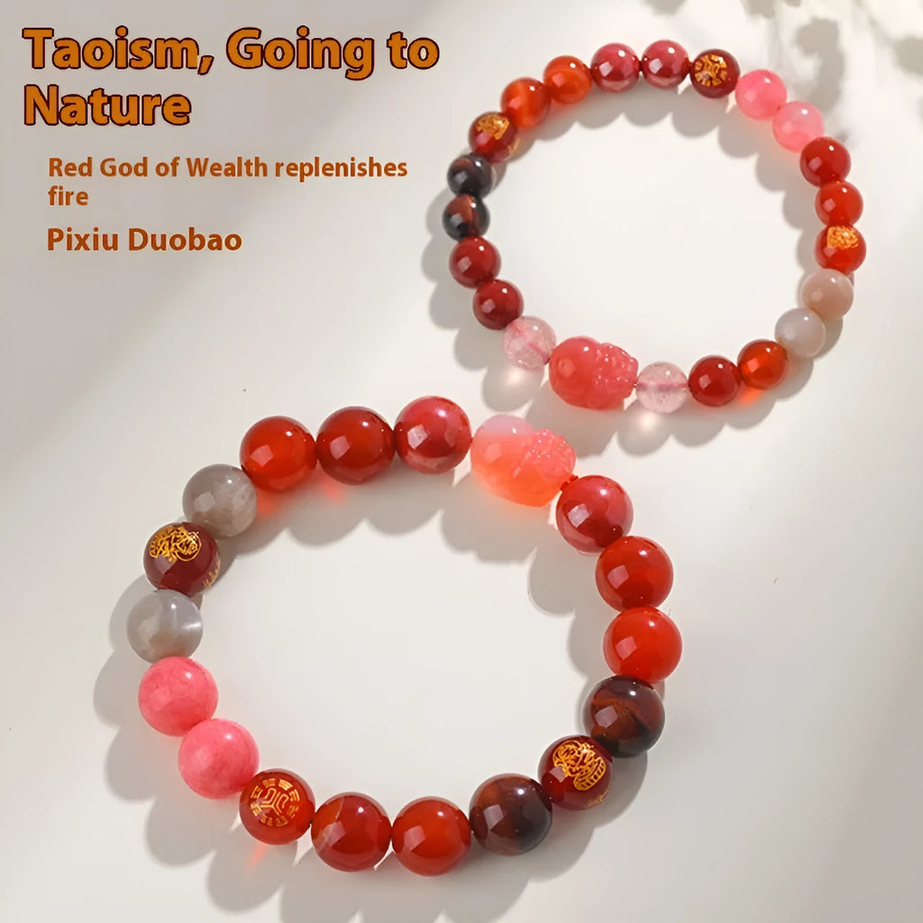 Handmade five elements crystal bracelet in gold, wood, water, fire, soil colours with geometric beads.