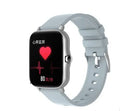 Blue smart sports watch with 1.7-inch touch screen on a wrist, showing a fitness tracking interface.