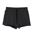 Men's black and white quick-drying nylon summer shorts laid flat, showing mid-waist and shorts length.