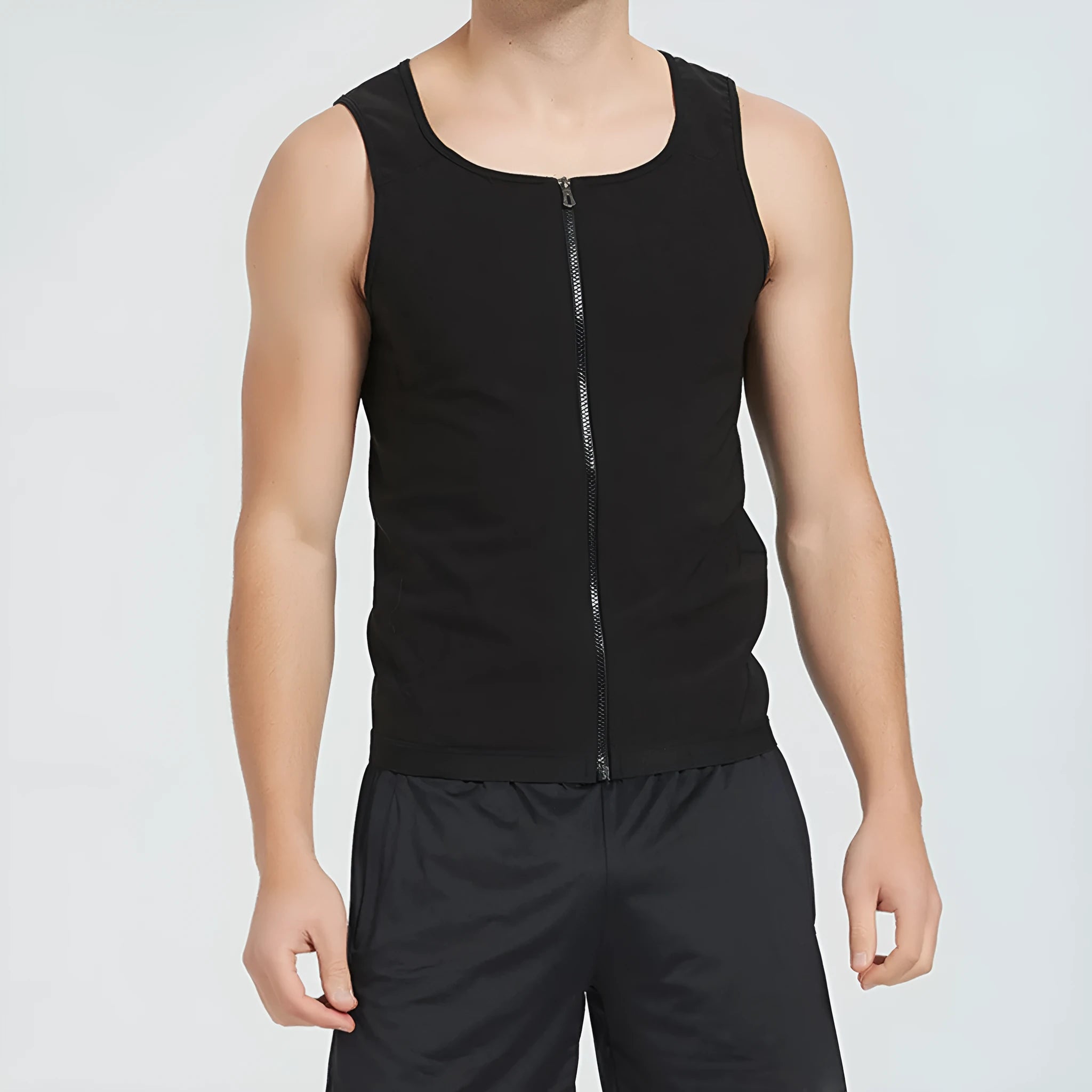 Men's black zip-front polyester storm sweatshirt for running and yoga exercise