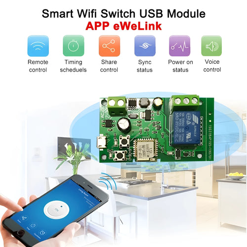 SMG-WF01 series 1 way relay module with USB port and PCB antenna