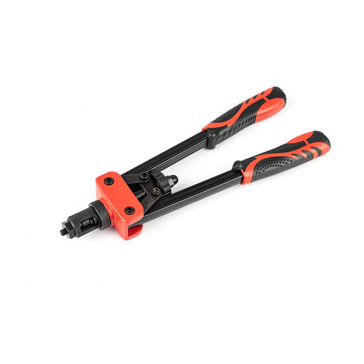 CQ14 model 14-inch alloy pull-setter rivet nut tool with six interchangeable gun tips on a workbench.