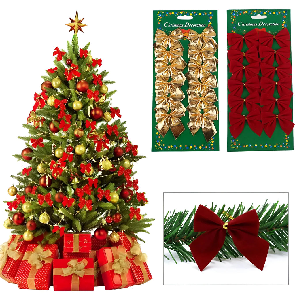 5 cm polyester Christmas bow ornament in metallic red gold colour