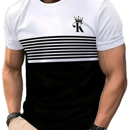 Men's loose fit casual short sleeve T-shirt in polyester, shown in a contrast colour option.