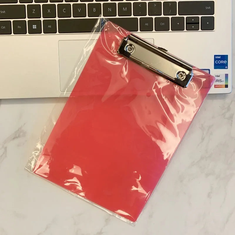 Transparent A4 plate holder with metal flat clip and writing board pad in blue colour
